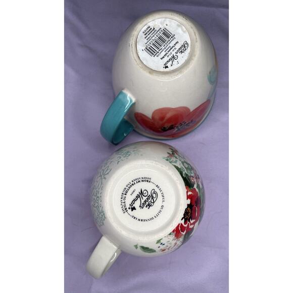 Pioneer Woman Coffee Cup Mugs 16 oz. FLEA MARKET Blue Turquoise Floral 2-Pc NEW - Picture 5 of 5